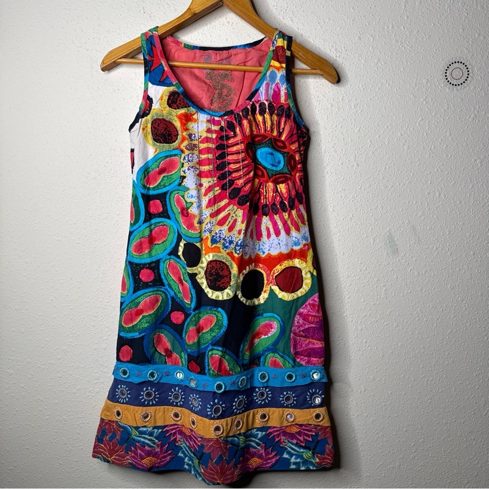 Desigual Women’s Vintage Multicolor Printed Cotton Dress Size Tag Missing - Picture 3 of 10